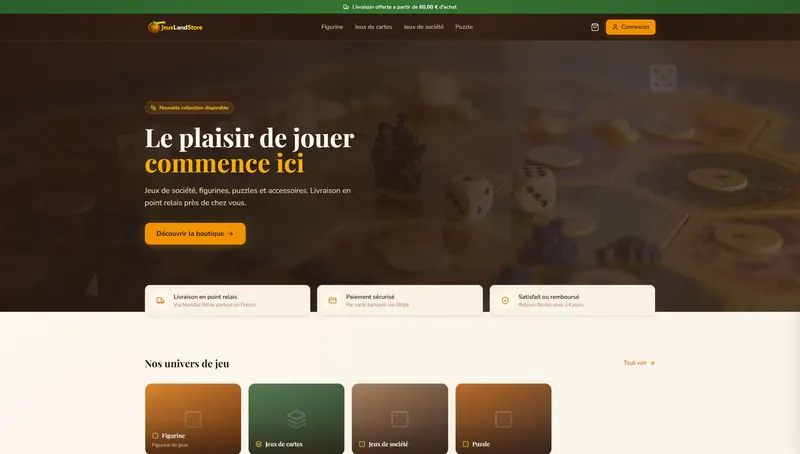 Site JeuxLandStore — créé par Quicklify